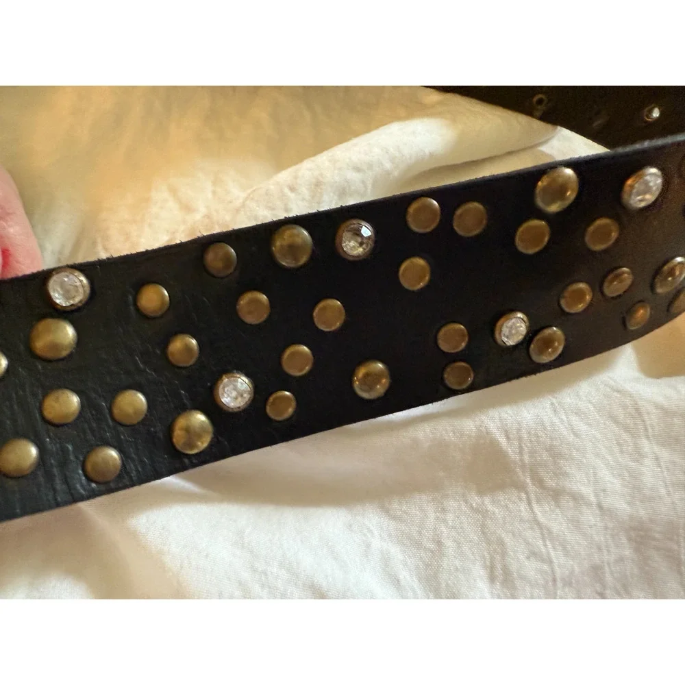 Arizona Black Leather Womens Belt Size S Western Rhinestone Studded Buckle Boho